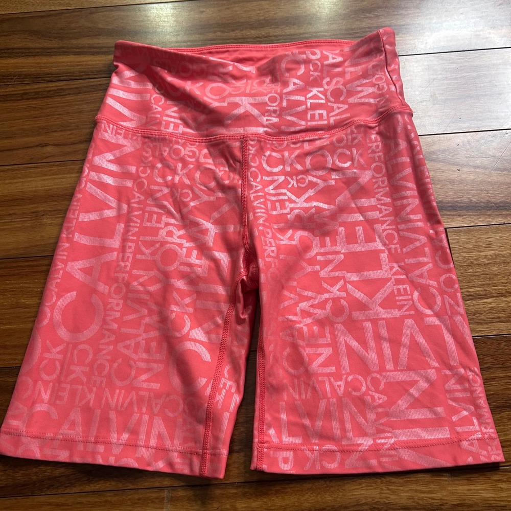 Calvin Klein Performance Bike Shorts High Waist Activewear Logo Pink Size S